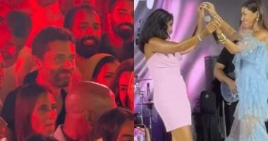 دينا الشربيني تغني مع روبي بحضور كريم محمود عبد العزيز وزوجته